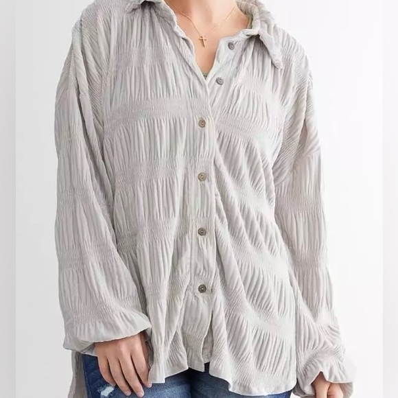 Free People Oversized Velvet Shacket/Blouse SzS - Picture 6 of 13